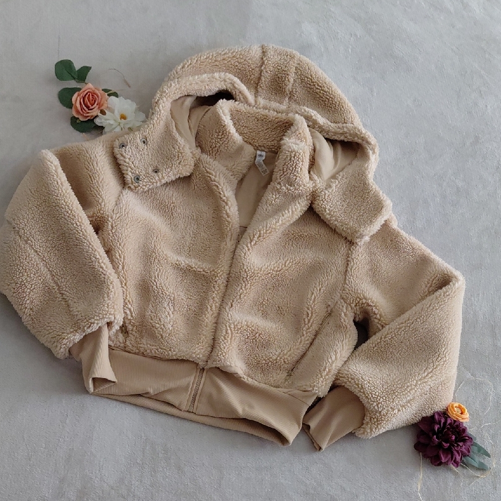 ALO Yoga Tan Teddy Jacket with Hood